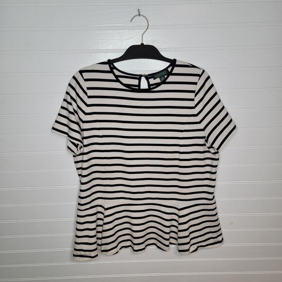 Ralph Lauren LRL Plus Size 1X Top Striped Nautical Peplum Hem Coastal Preppy - Picture 1 of 7